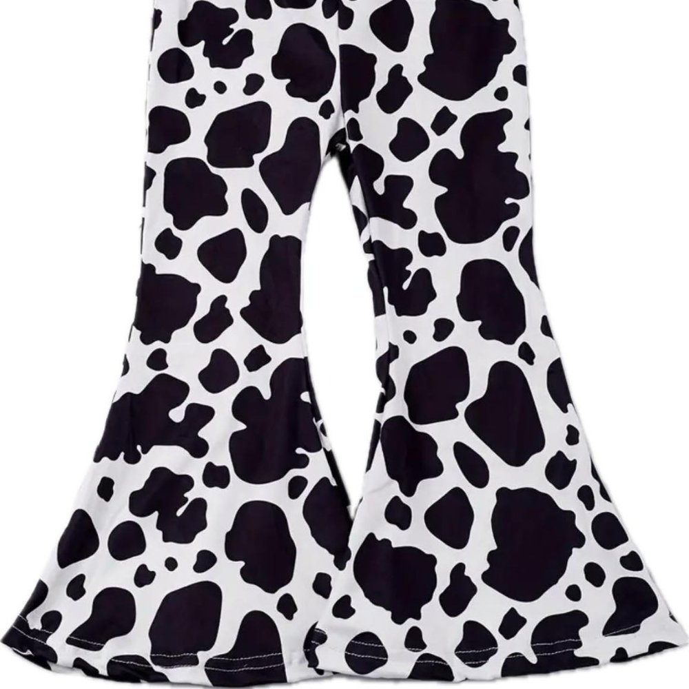 New Girl's Cow Print Bell Bottom Pants